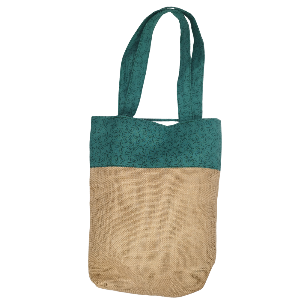 Bolso de arpillera con estampado verde