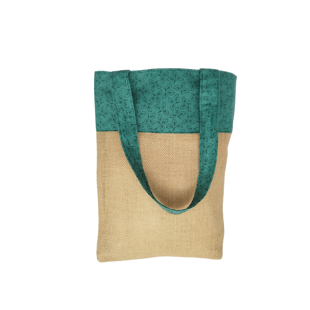 Bolso de arpillera con estampado verde